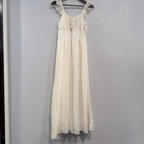 And Now This Sleeveless Maxi Dress Size Medium Gingham Print Ruffle Neutral New - Picture 2 of 12